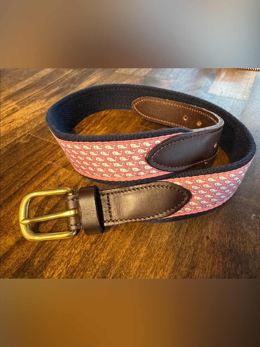Vineyard Vines Pink Whale Print Canvas & Leather Kids Belt Size 26